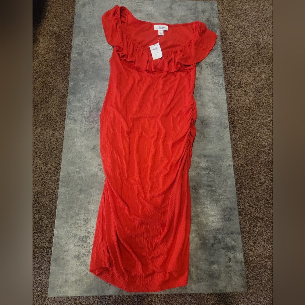 NWT Motherhood Maternity Rauched Ruffle Dress Size Large